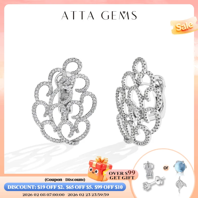 

ATTAGEMS Snowflake Women's Earrings For Party S925 Silver Moissanite Earrings D VVS1 Yellow Gold Plated Gifts Sparkling Jewelry