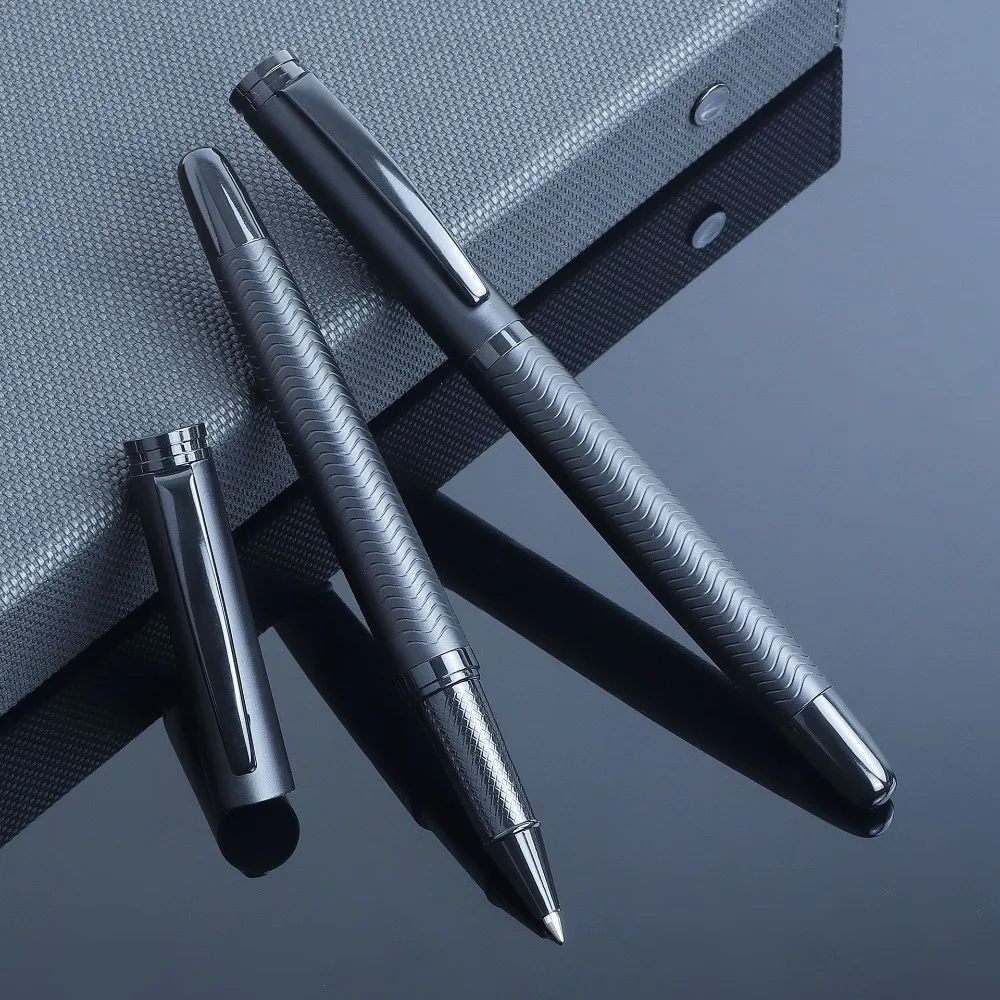 1/2 Black Metal Signature Pen, Business Signature Pen, Wavy Anti-Slip Grip—Medium Tip, Metal Body, Suitable for Daily Office and Study Use