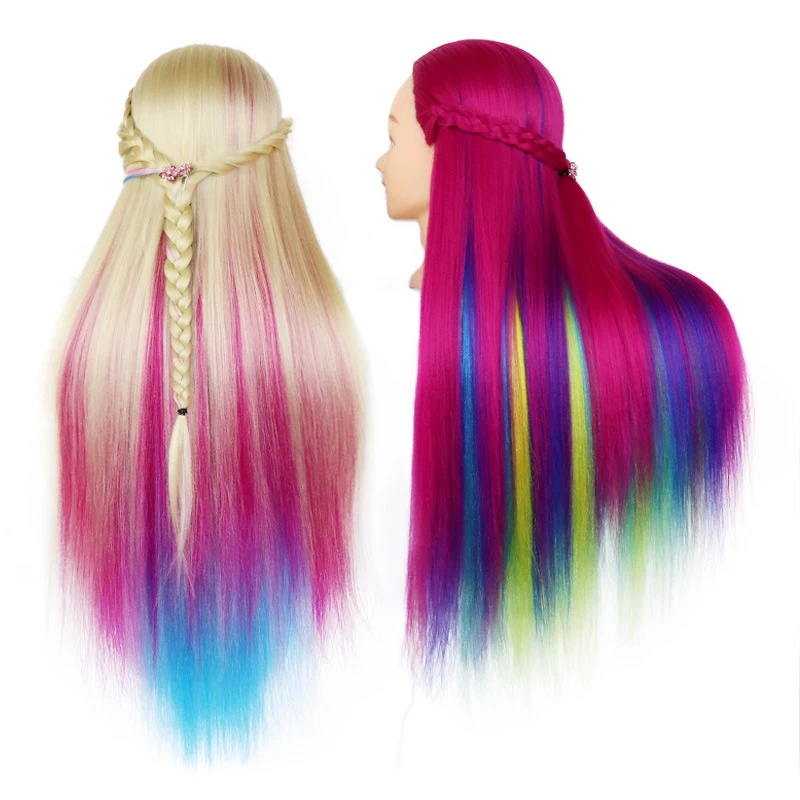 Wig head model Rainbow color practice braid hair makeup doll head color model head hair updo dummy head model