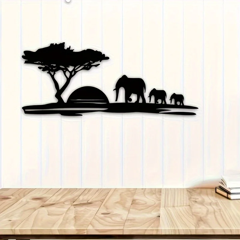 Elegant African Safari Metal Wall Sculpture - Tribal Elephant Family Art Sign for Living Room, Nursery & Theme Parties