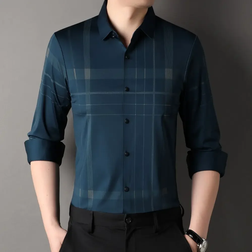 Korean Version Fashionable Long Sleeved Men's Business Casual Top Skin Friendly Comfortable Non-Ironing Shirt W5883