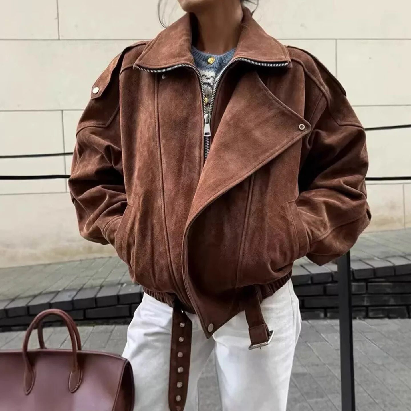 جاكيت نسائي قصير سميك بتصميم جديد لخريف 2025، ملابس الشارع على طراز الدراجات النارية، مع إمكانية التخصيص الشخصي، معطف Z ...