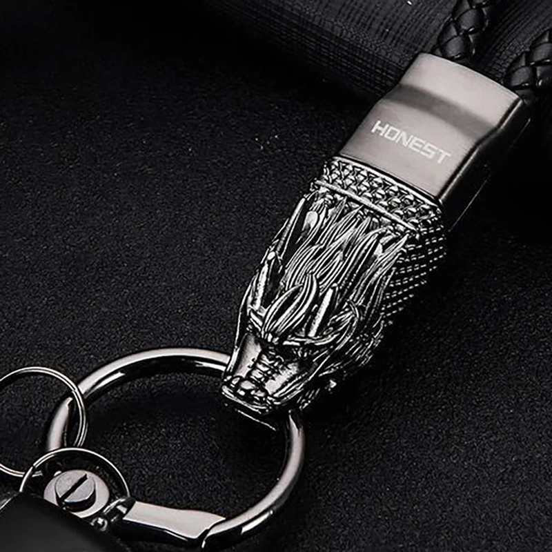 New High quality Dragon Metal Key Chain Men Leather rope car key ring women Party Gift Jewelry K1856