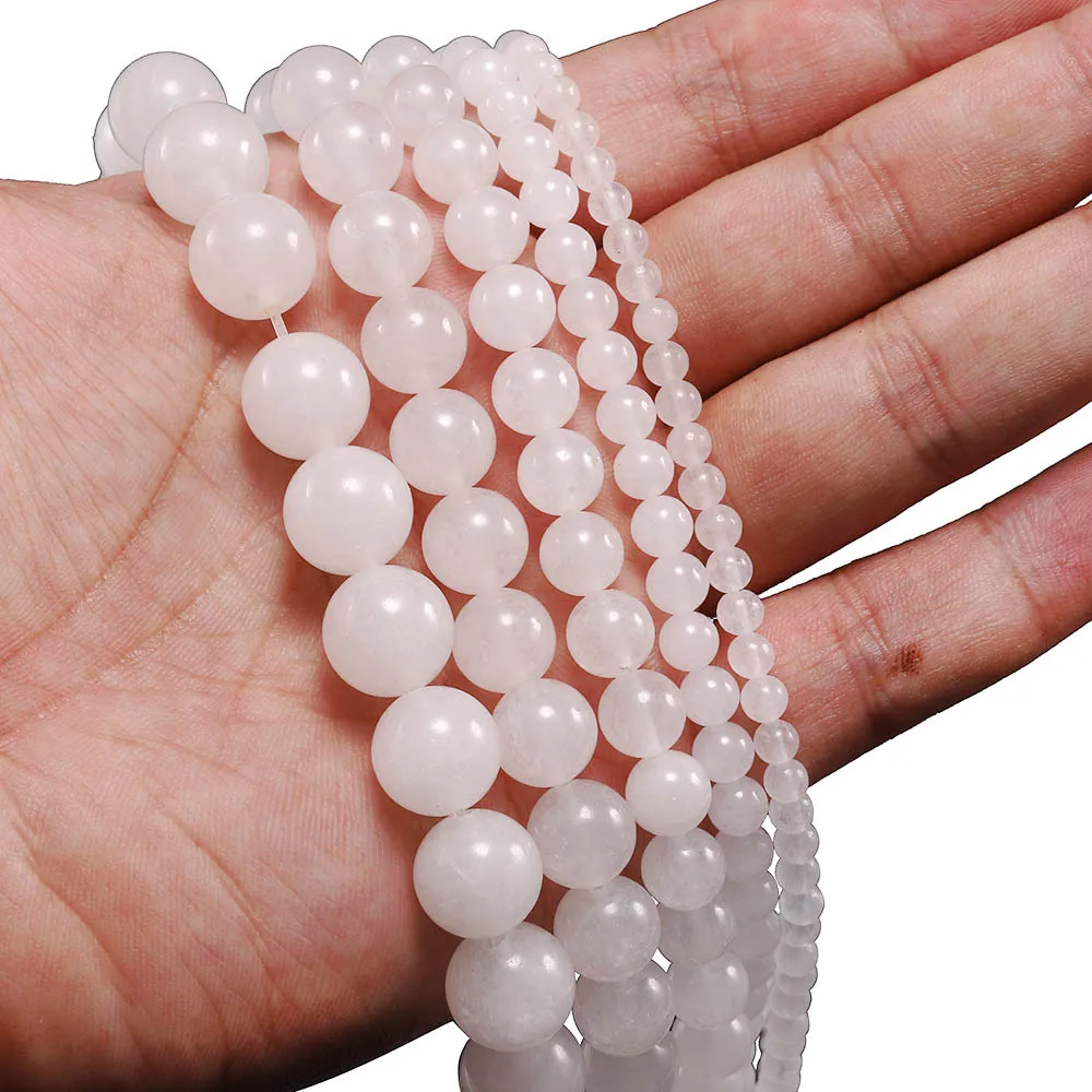 Hot Selling Crystal White Chalcedony Round Beads DIY Bracelet 4mm-12mm Natural Stone Chalcedony semi-finished Beaded Wholesale