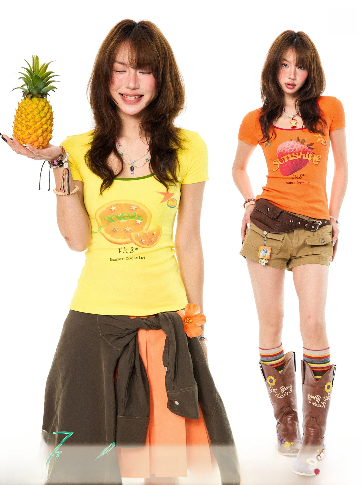 

Футболка Young Stage Original Fun Fruit ort Sve для женщин, летняя, в стиле Dopane, сладкая и пикантная, облегающая, из смесового хлопка