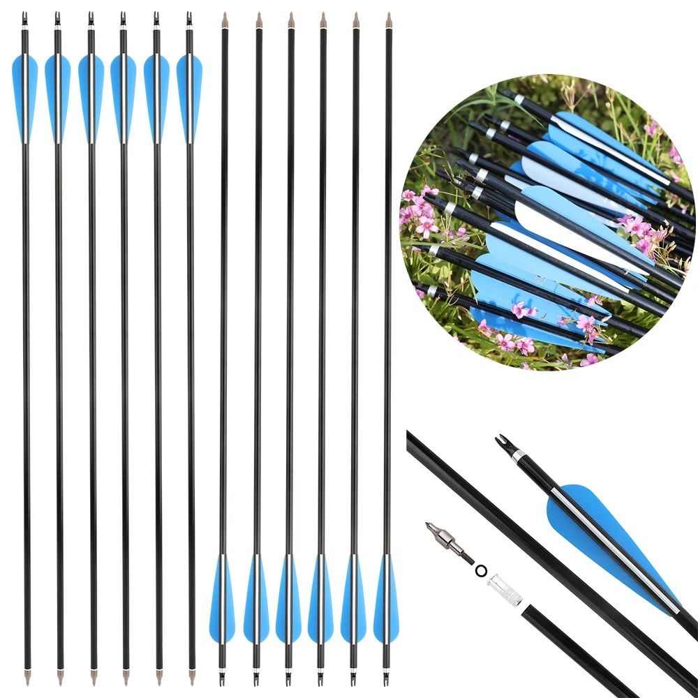 

6/12 шт. алюминиевая стрела для стрельбы из лука Spine300 ID6,2 мм вал резиновые лопасти 120 г наконечник стрелы для изогнутого блочного лука охотничья стрельба