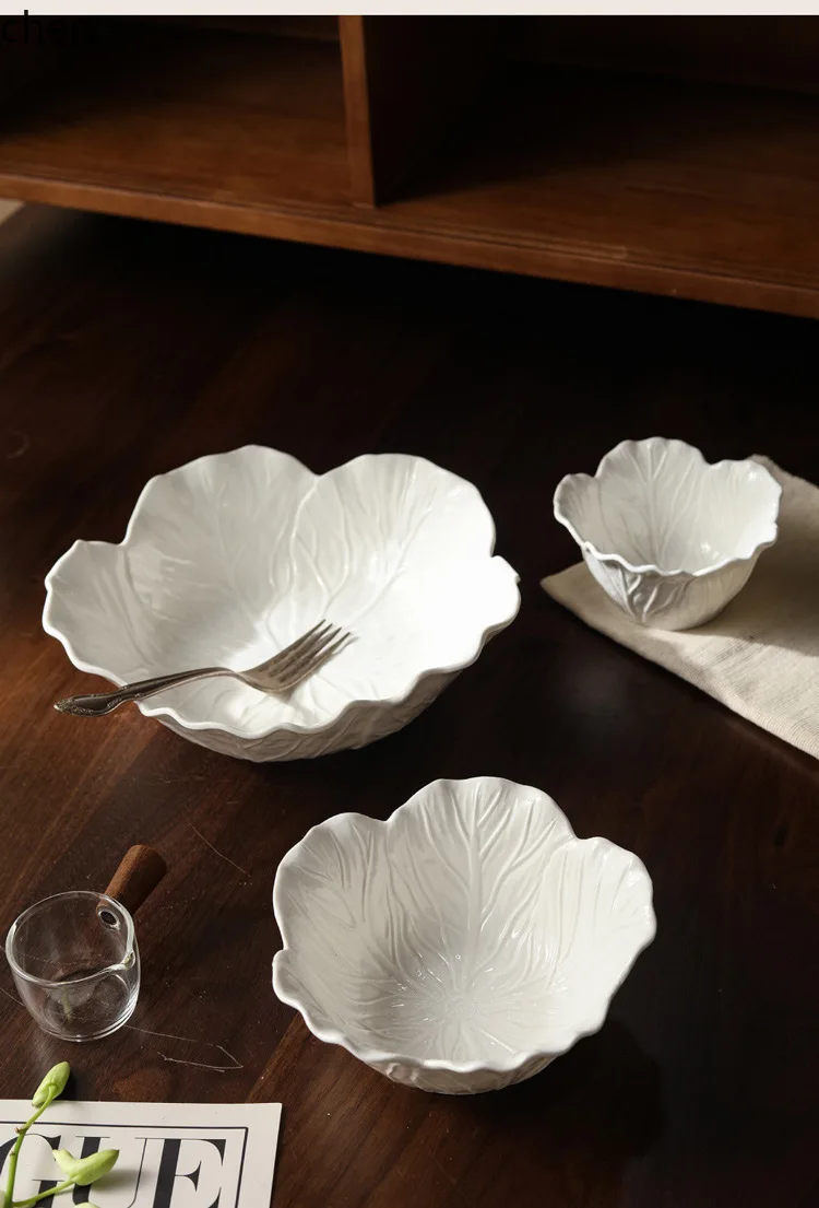 

ZML Ceramic Flower Creative Cabbage Embossed Tableware Fruit and Vegetable Salad Bowl Soup Bowl