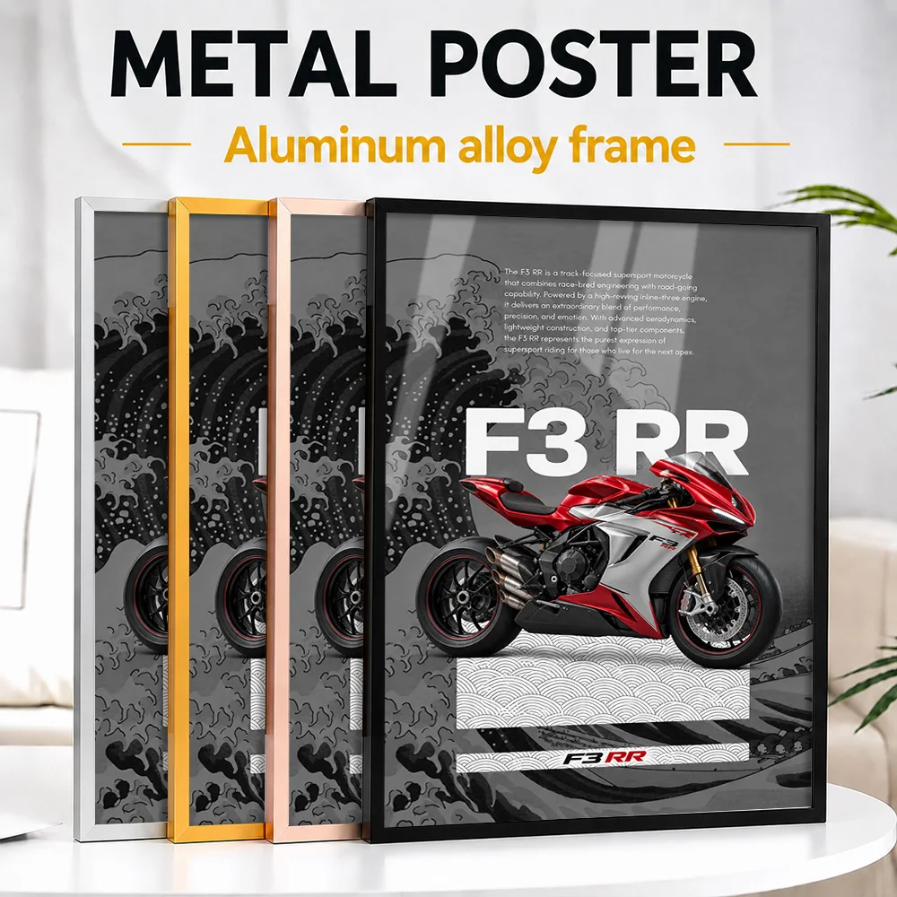 Italian F3 RR Pearl Shock Red And Ago Silver Motorcycle Framed Metal Poster Personalized Rider Culture Wall Art Ideal For Garage