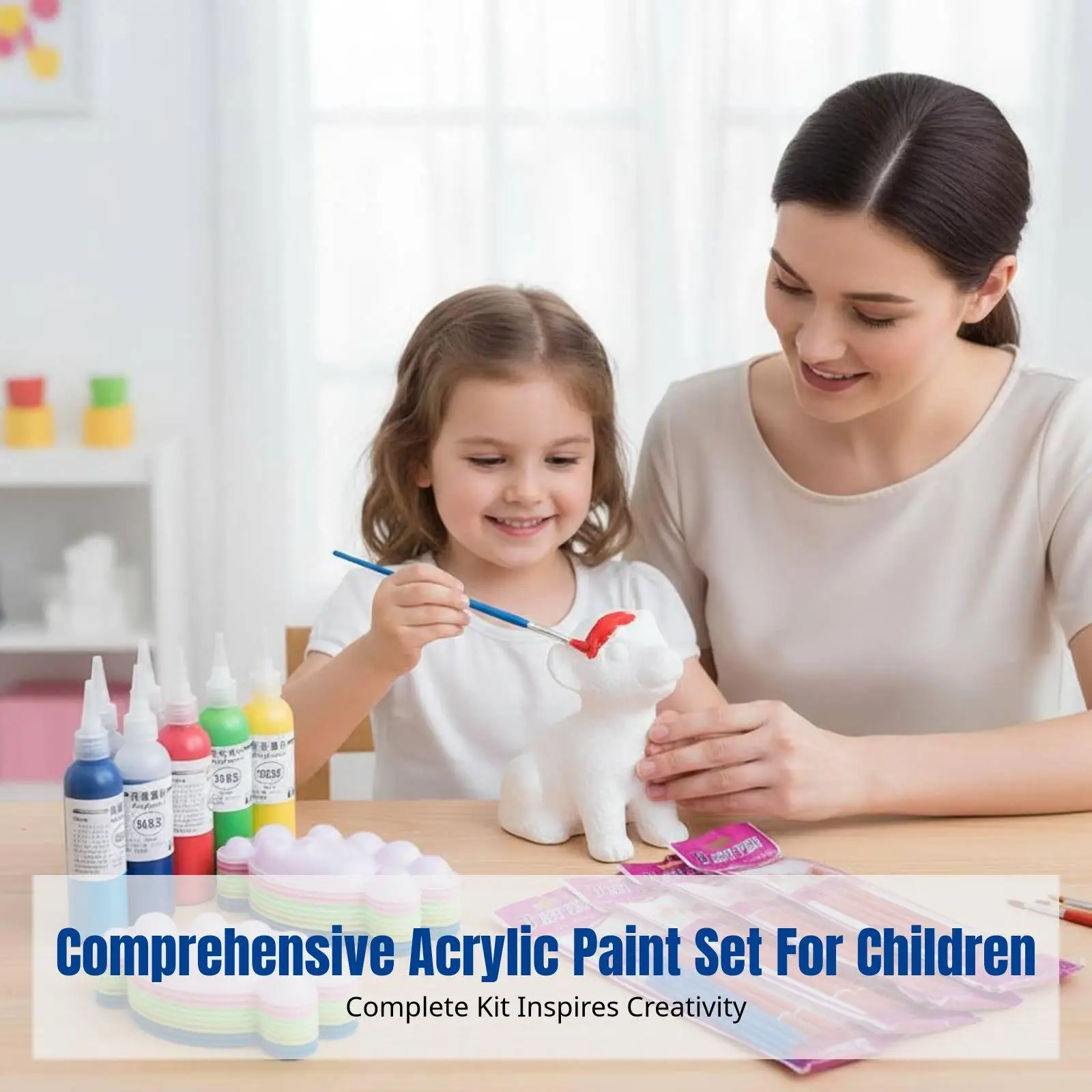 Acrylic Color Paint Set for Children DIY Craft with 100ml Bottles and Brushes for Creative Artwork on Ceramic Wood and Plaster