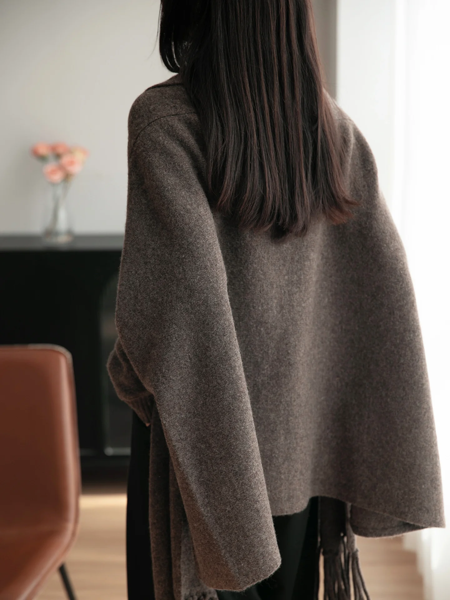 أنيقة السيدات 100% ميرينو شال صوف للسيدات متماسكة سترة الكشمير كيب بلون معطف الشتاء الخريف ملابس خارجية غير رسمية