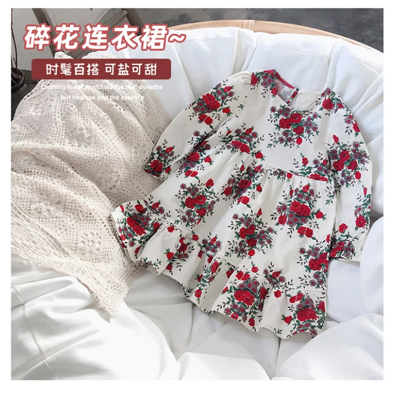 

Girls Floral Dress Spring and Autumn Style Mori Style Loose Long Sleeve Ruffle Princess Dress Wholesale