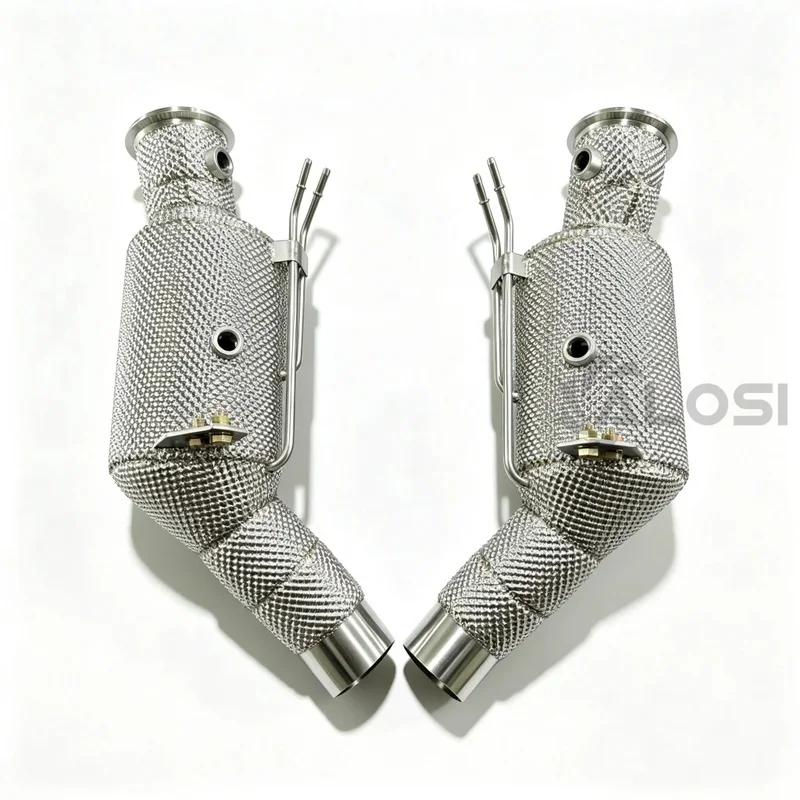 High Flow Exhaust Downpipe With Heat Shield Catalytic Converter for Alfa Romeo Giulia Stelvio Quadrifoglio 2.9T Sport Exhaust