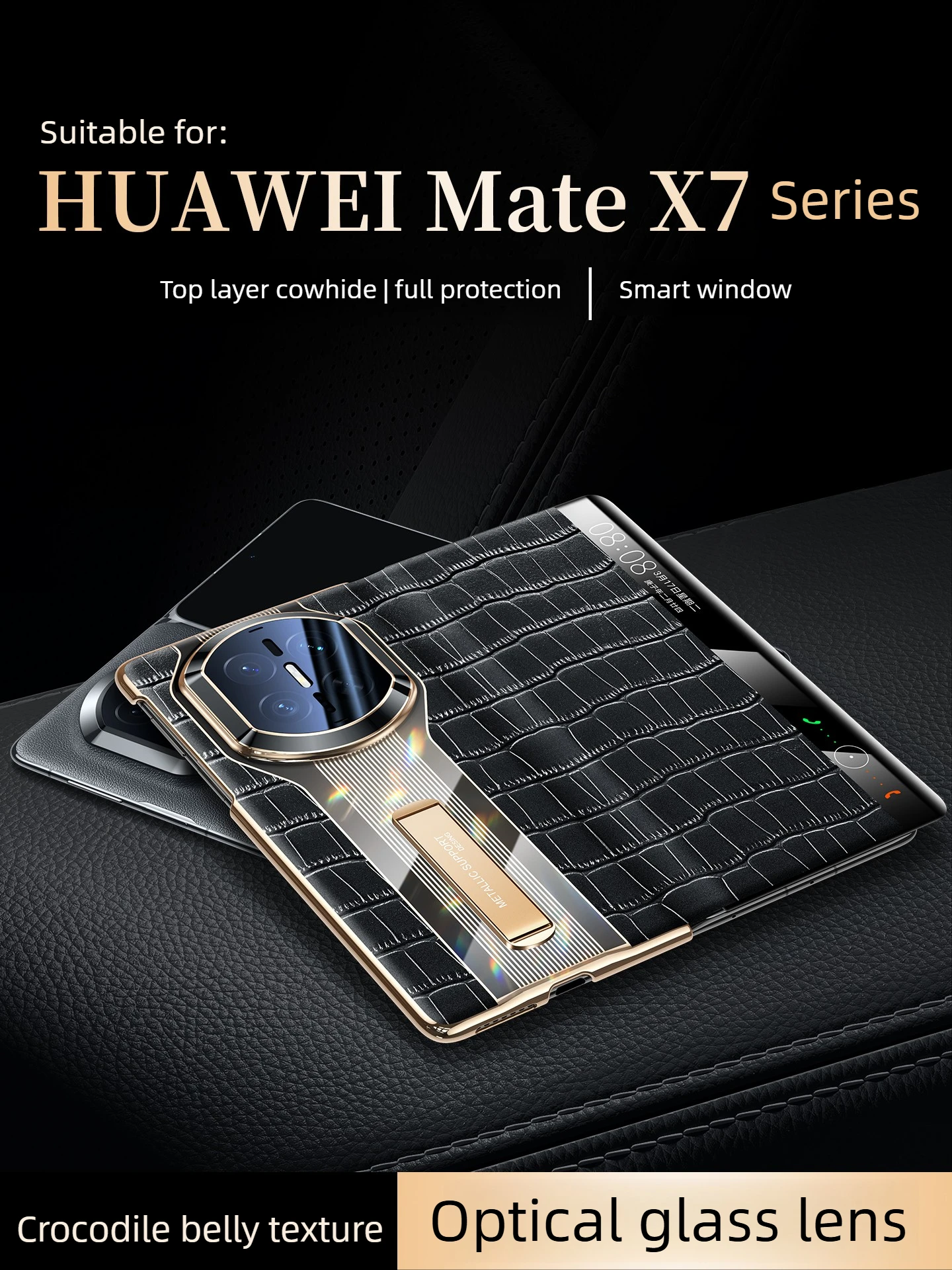 

Luxury genuine leather for huawei mate x7 case crocodile pattern smart window magnetic flip with stand case for mate x6 x5 case