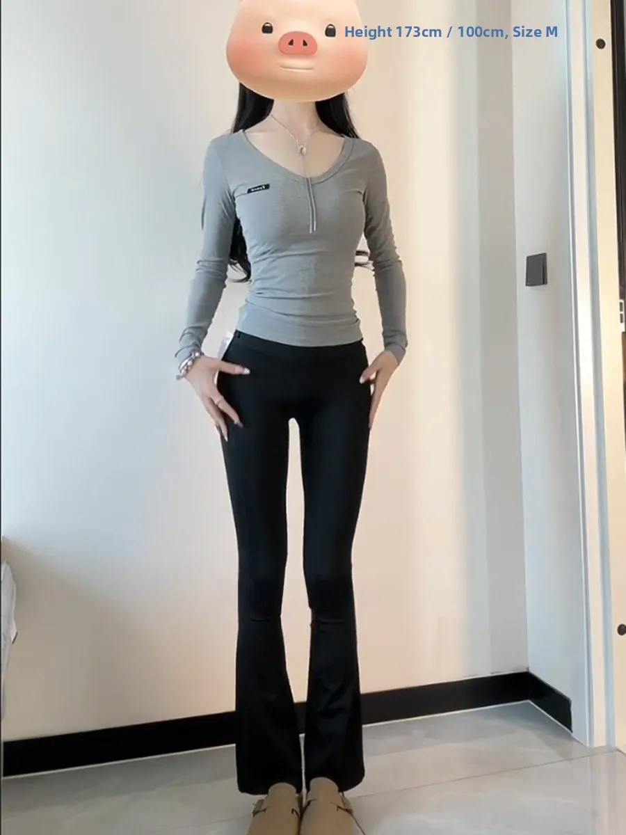 하이웨이스트 요가 팬츠 여성용 슬림 엘라스틱 캐주얼 플레어 얇은 레깅스 하이웨이스트 롱 팬츠