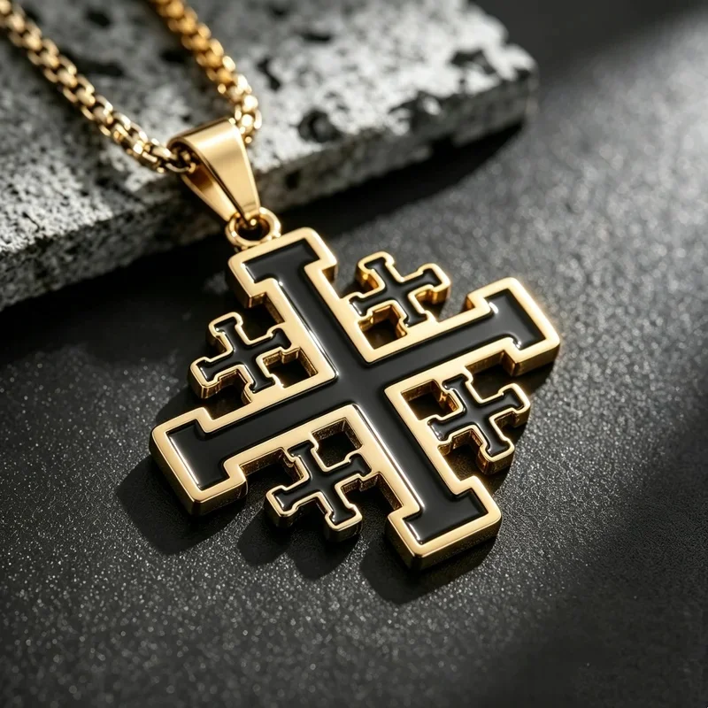 316L Stainless Steel Cross Necklace Pendant For Men Vintage Jerusalem Crusader Templar Religious Jewelry Accessories