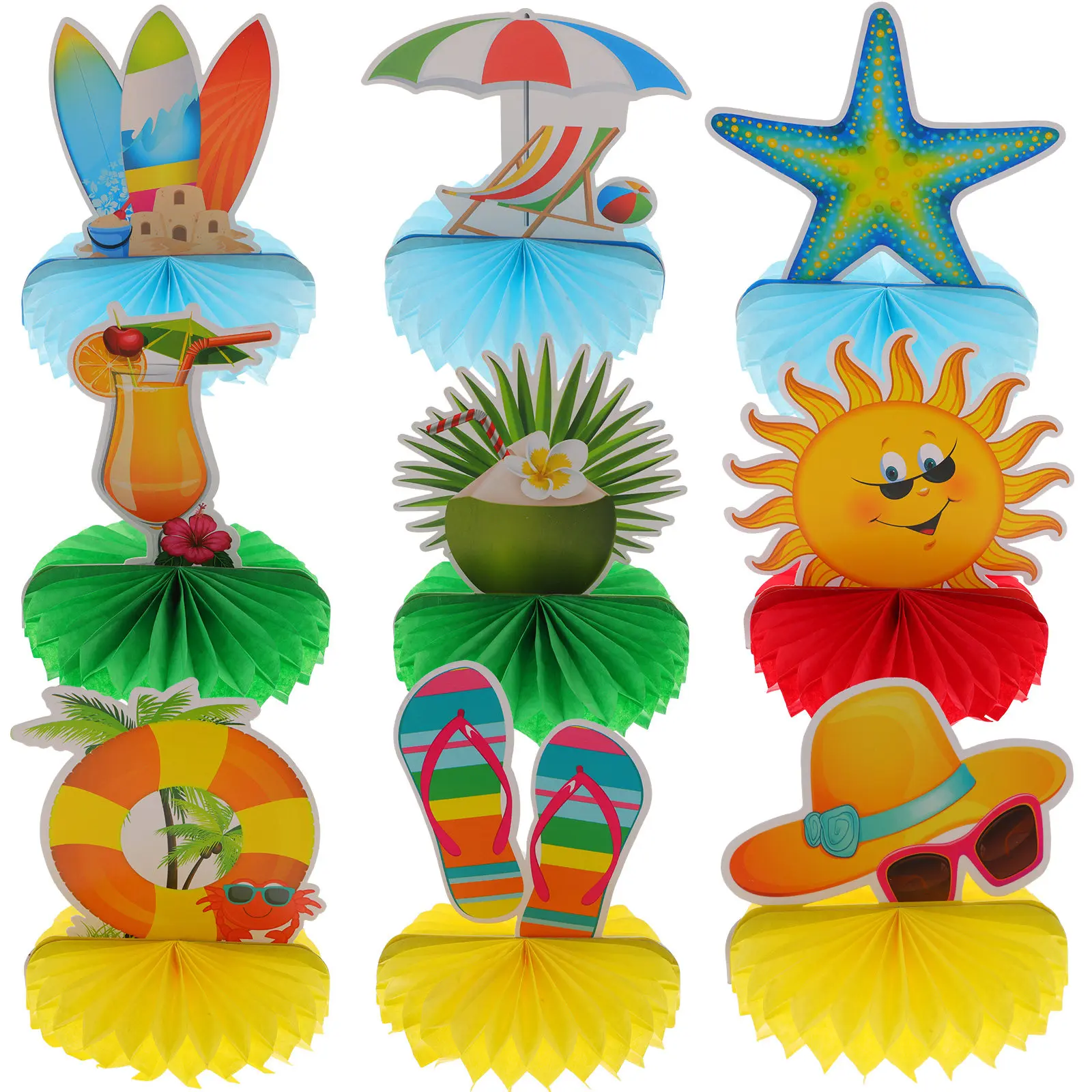 9 Piezas de Adornos de Panal de Abeja Hawaianos, Manualidades de Papel, Decoración Tropical para Fiestas, Centros de Mesa para Fiestas, Paneles de Papel con Diseño de Panal de Abeja