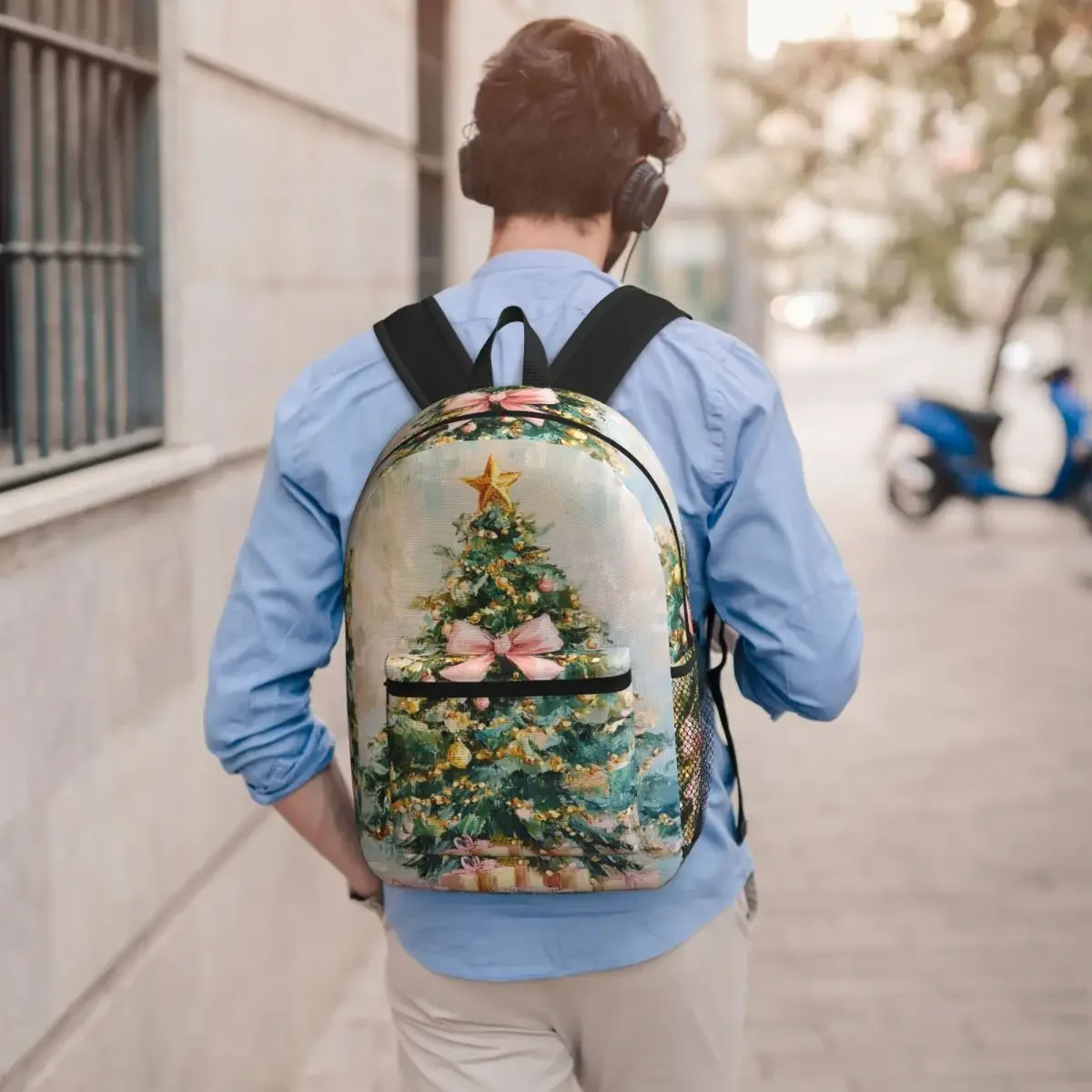 Exquisite Christmas Tree Print Backpack Student BookBag Children School Bag Laptop Shoulder Bags for Men Women