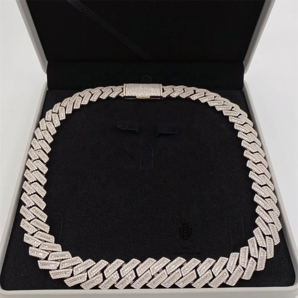 Selling Hip Hop Maimi Heavy 18mm Baguette Moissanite Diamond Jewelry Male Men Cuban Link Chain Custom Name Cuban Necklace