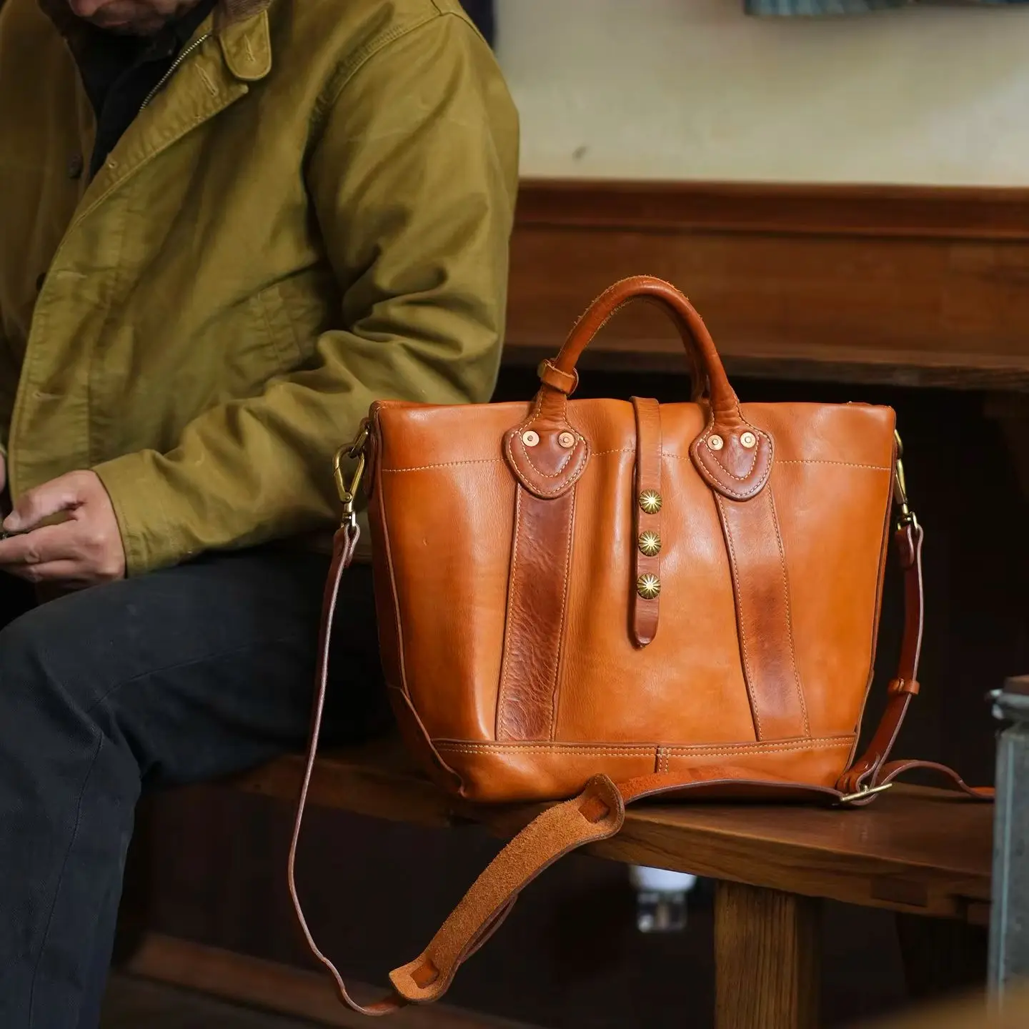 organizers designers handmade genuine leather men's large-capacity tote bag fashion luxury first layer cowhide women's handbag