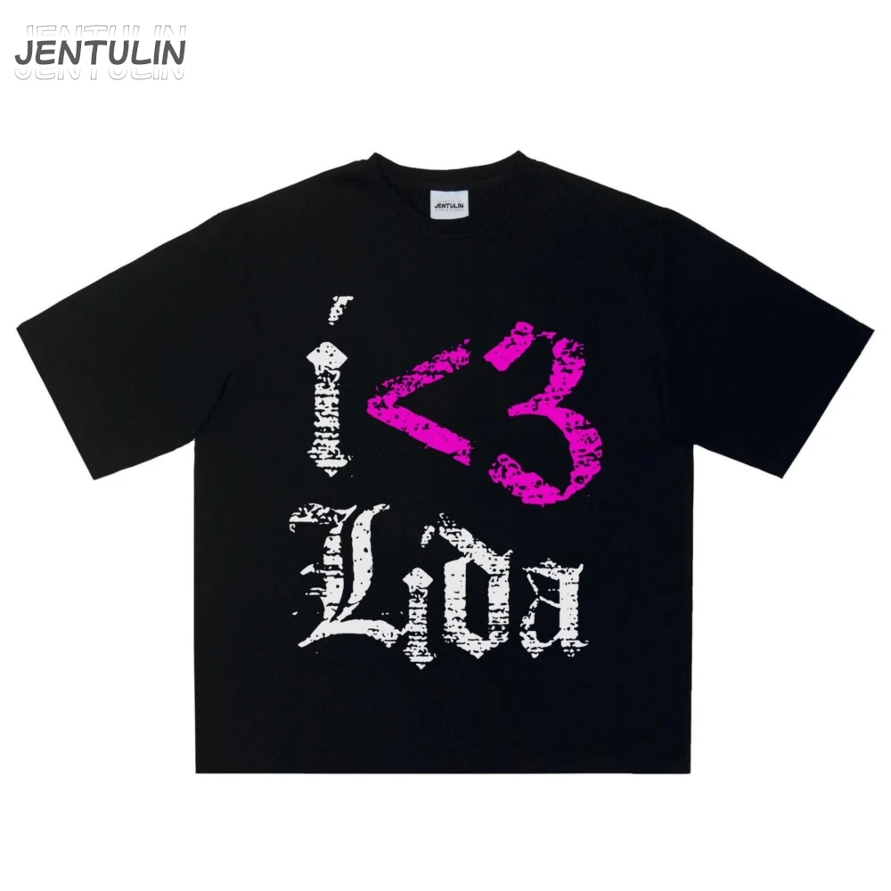 Harajuku Oversized Streetwear Men's Tshirt LIDA Graphic Letter Print Clothing Cotton Hip Hop Aesthetic Short Sleeve Top Goth Y2k