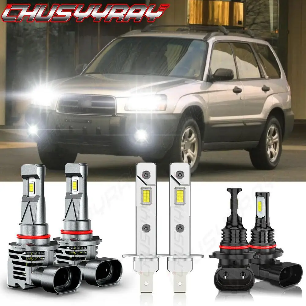 

PCVBMLAUT Car lights For Subaru Forester 2006 2007 2008 6x LED Headlight Hi/Lo Beam + Fog Light Bulbs Car accsesories