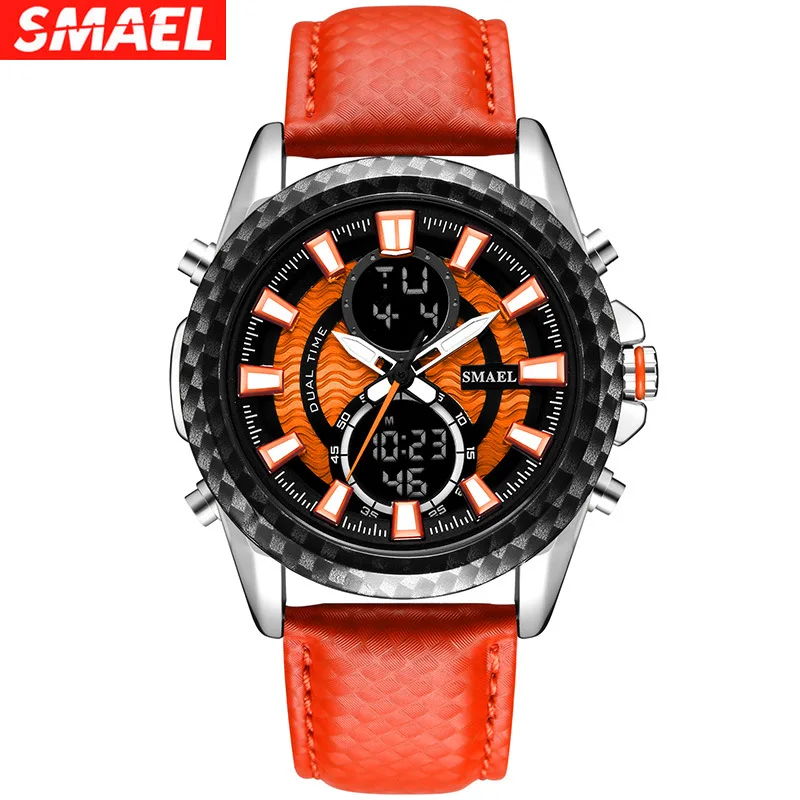 Smael-男性と女性のための多機能電子時計,カジュアル,ダブルディスプレイ,ベルト付き,最大50mの耐水性