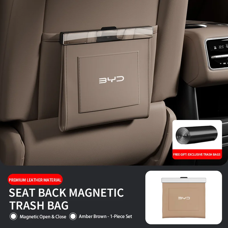Car Trash Bag for BYD ATTO 2/3 SEAL U Dolphin Sealion 7 SEAL Seat Back Car Garbage Bin Leather Magnet Closure Design Waterproof