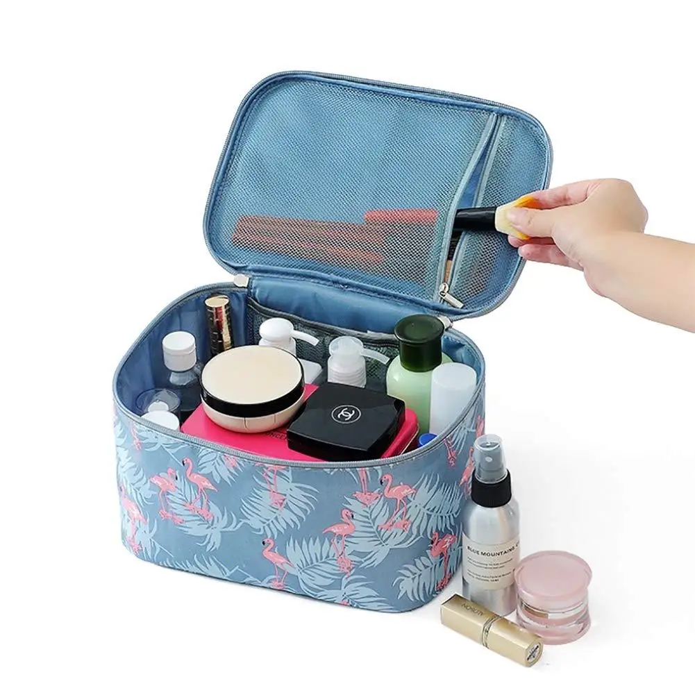 Makeup Bag Portable Cosmetics Makeup Brush Large Capacity Travel Flamingo Double Grey image 3