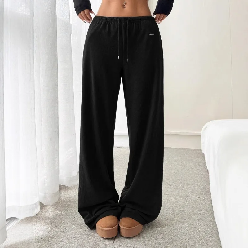 Pantaloni casual in vita con coulisse e vestibilità ampia in maglia spazzolata, comodi indumenti da salotto