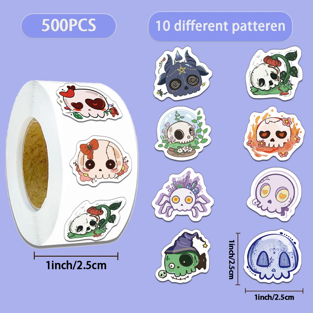 500PCS Creative Halloween Groovy Skull Roll up Helmet Decoration DIY Water Cup Phone Case Notebook Personalized Stickers
