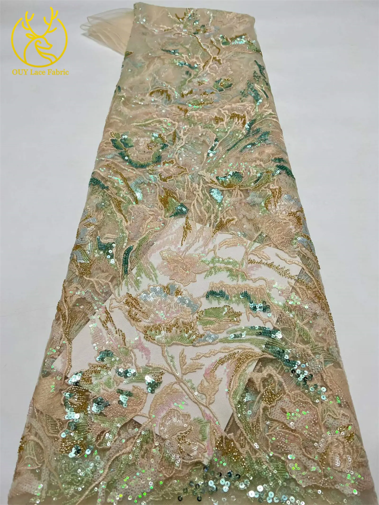 Neues Design Afrikanische Stickerei Pailletten Spitzenstoff 2026 Luxuriöse Französische Nigerianische Perlen-Spitze für Braut- und Partykleider 5 Yards – Detail 12