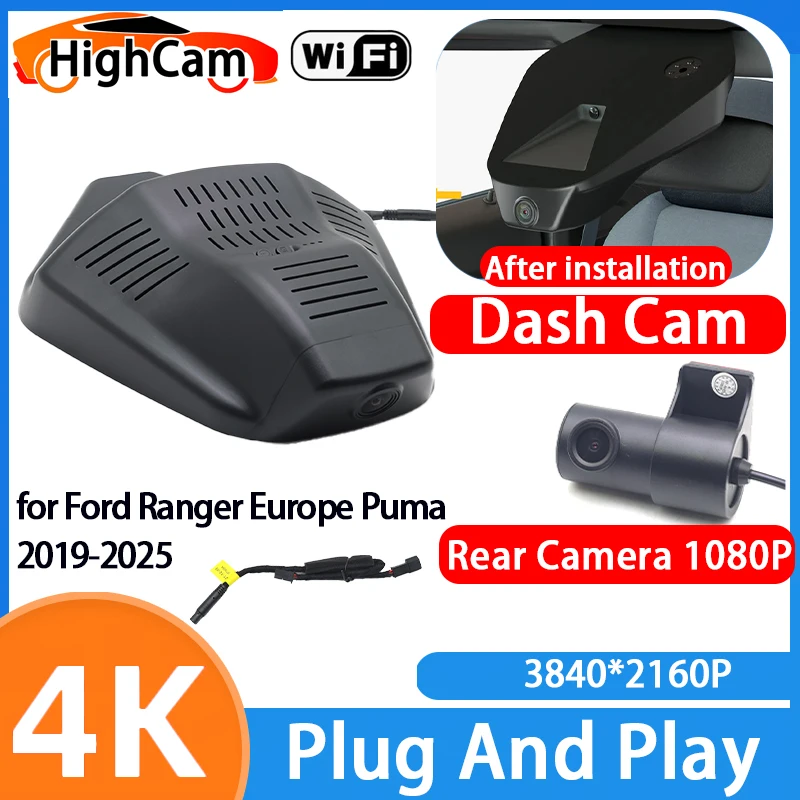 HighCam for Ford Ranger Europe Puma 2019-2025 4K 2160P IMX335 256GB Wifi Car DVR Video Dash Cam Front Rear Camera Parking Mode