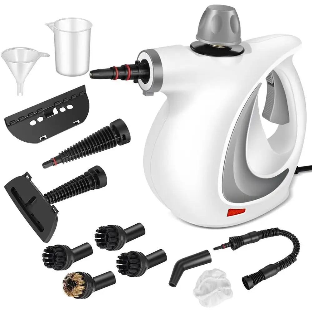 منظف بخار محمول باليد بقدرة 1050 وات، جهاز بخار عالي الضغط متعدد الوظائف، 12 ملحقًا، تنظيف آمن للمنزل والسيارة