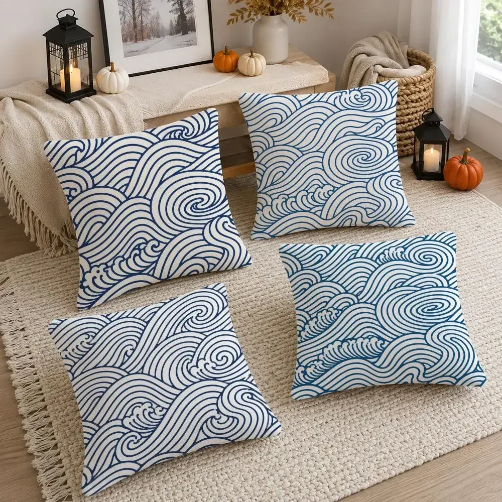 Abstract Double-Roll Wave Cushion Cover Soft Fluffy Short Plush  Pillow Case Throw Decorative  for Sofa Bedroom Home Decor