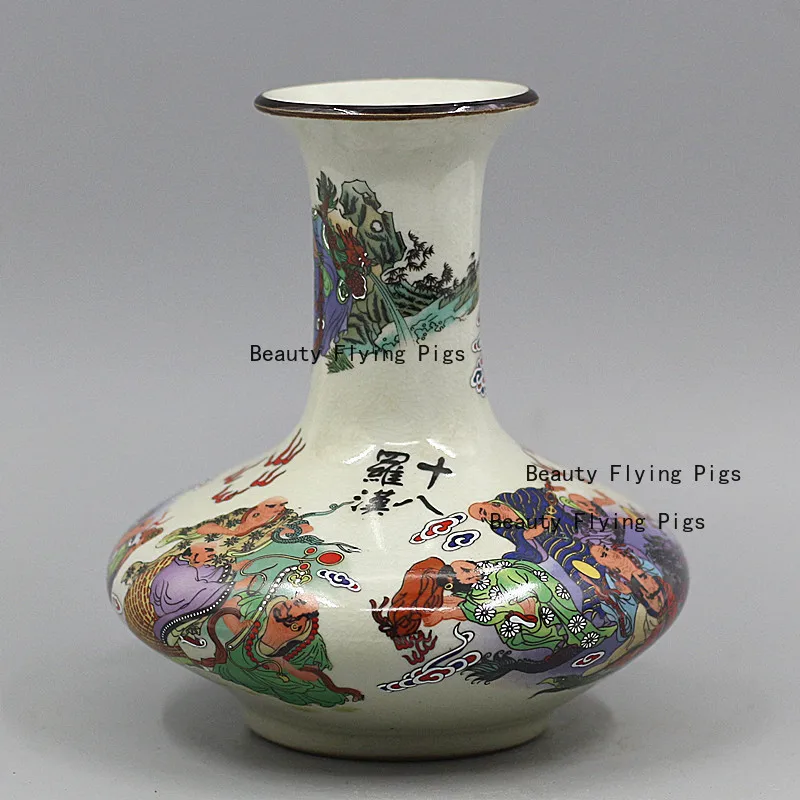 1pc Ceramic Flower Vase Eighteen Arhat Vase Chinese Style Vases Decoration Home Decoration Vase Flower Arrangement Container