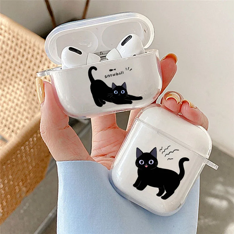 Funny Black Cat Earphone Case for Airpods 4th 3rd 2 Pro 3 Cartoon Animal Soft Cover for Airpod 2 3 1 Protective Accessorie Shell