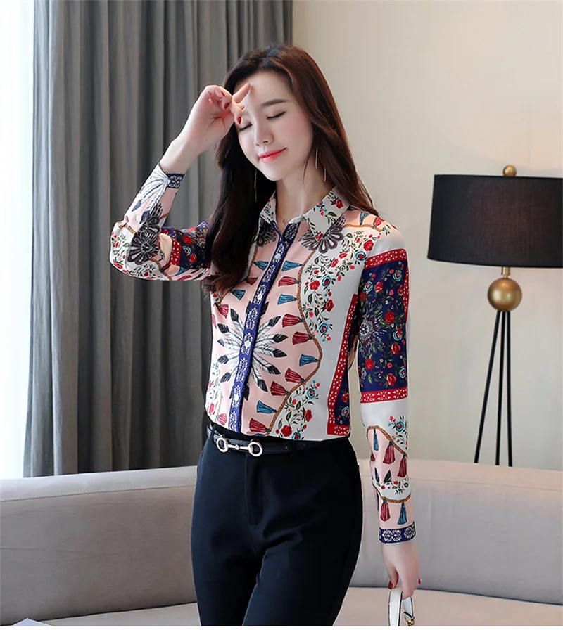 Fanieces Camisas De Mujer Print Shirt Voor Dames Lange Mouwen Turn-Down Collare Knoop Blouse Dames Zomer Herfst Viovers ﻿