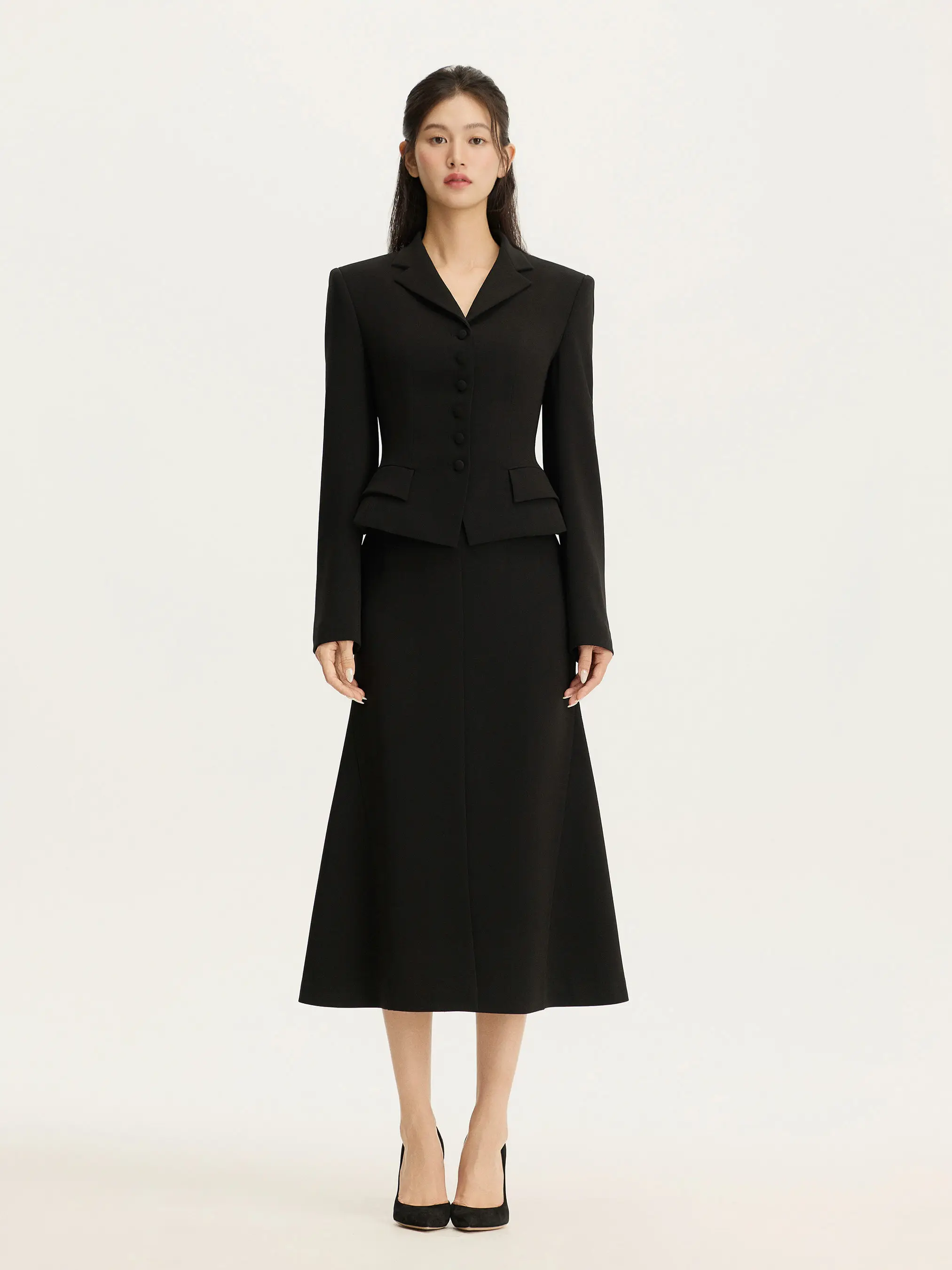 

Fashionable Slimming Mid-Length A-Line Skirt Single-Button Acetate Two-Piece Set Spring 2026 Women's Long Sleeve Suit Ensemble
