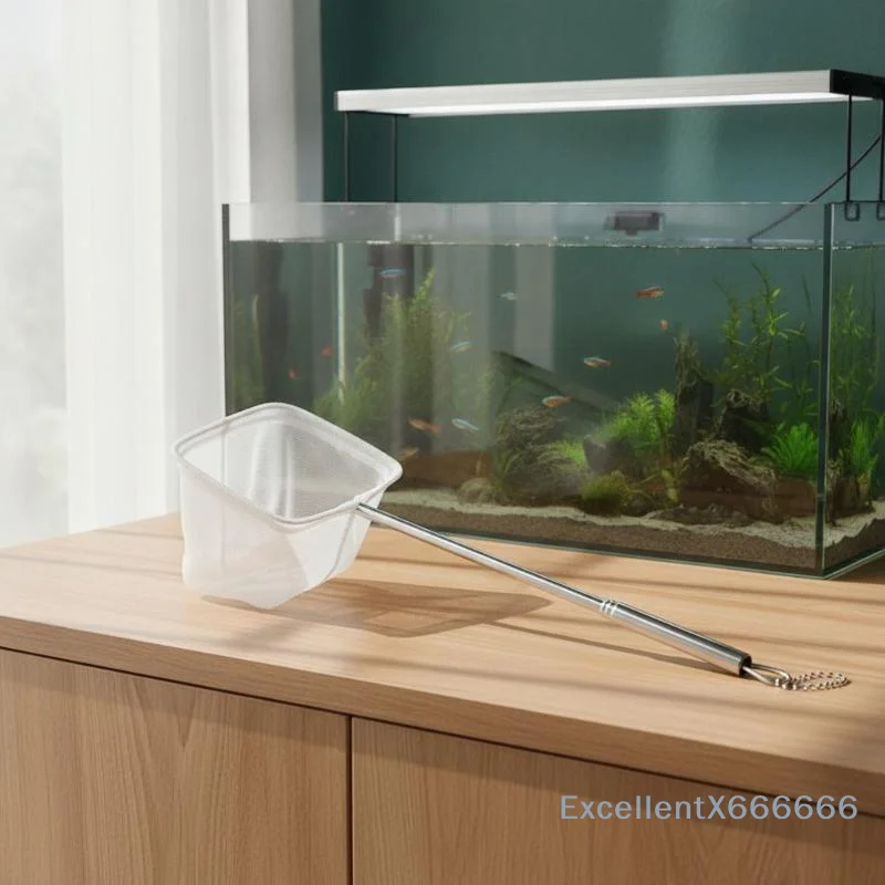 Stainless Steel Aquarium Fish Net With Telescopic Handle 3D Fine Soft Mesh For Fish Tank Maintenance Catching Small Fishes