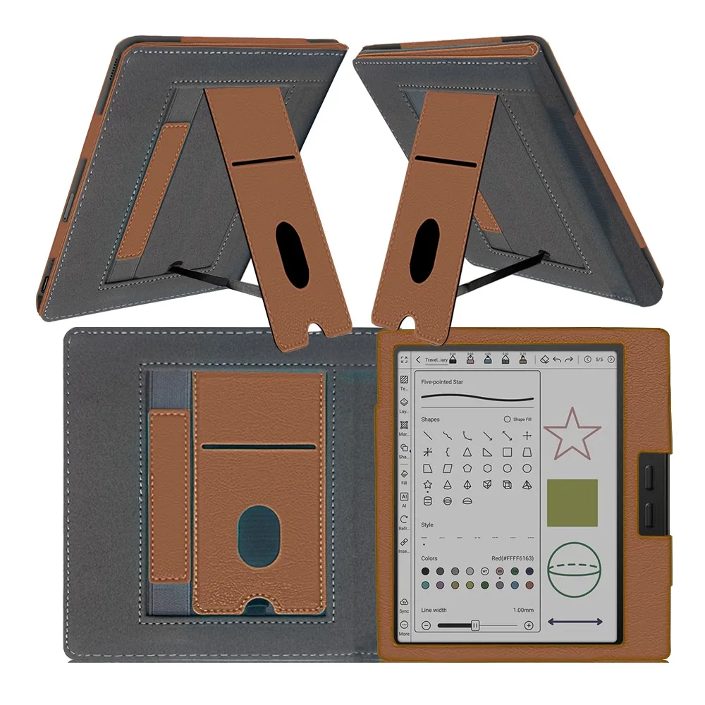Case For Onyx Boox Go Color 7 (Gen I,II) & Boox Go 7 B/W, PU Leather ,Hard Back Shell Design,Built-in Foldable Stand,Hand Strap