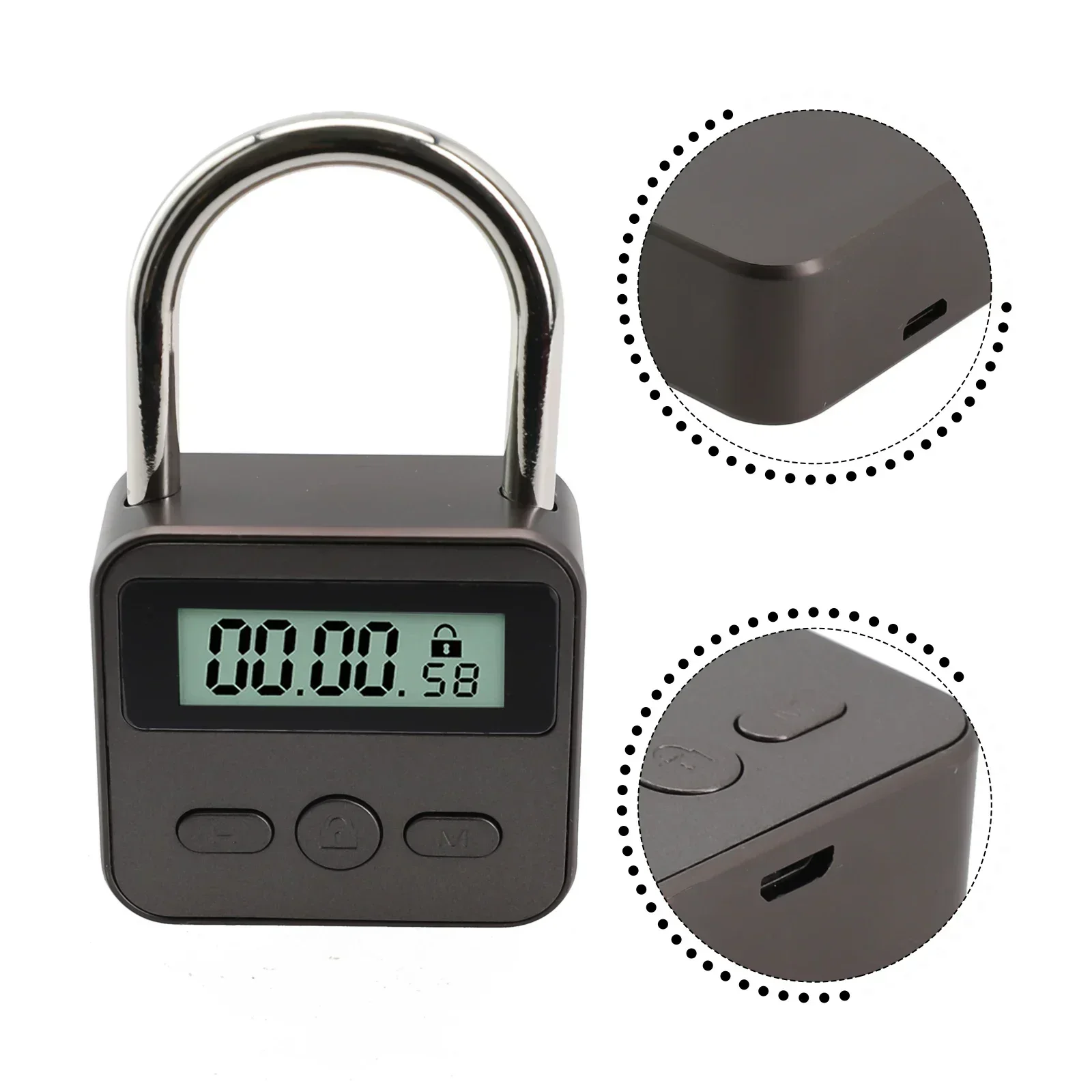 Waterproof Time Lock Multifunction LCD Display Time Lock USB Rechargeable Charging Temporary Timer Padlock