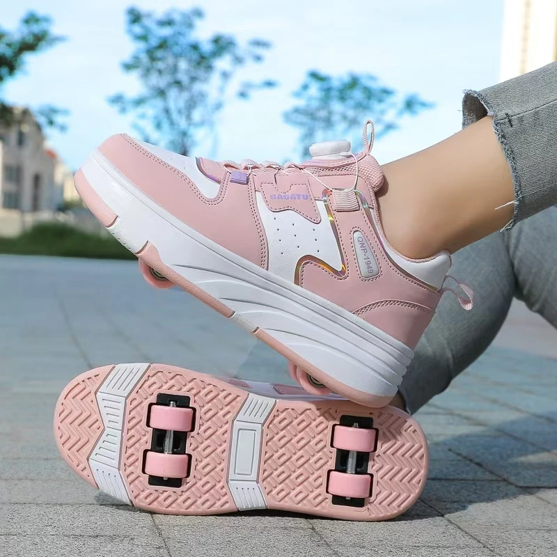 2026  Detachable Double-wheel Retractable Thick Base Ice Skates or Roller Skates with PU Leather & Cow Leather Upper All Seasons