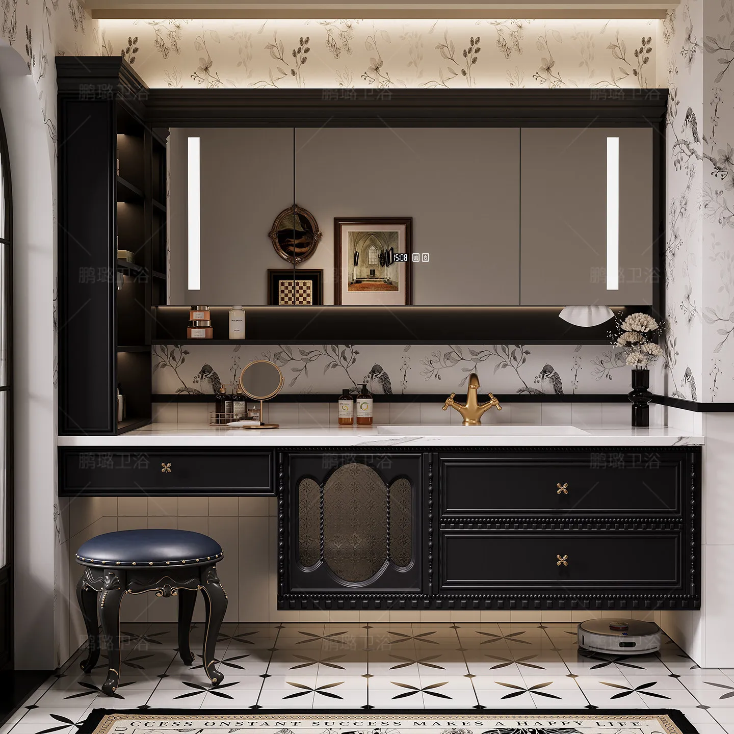French retro vanity bathroom cabinet combination rock slab hot bending integrated basin bathroom wash basin washbasin bathroom