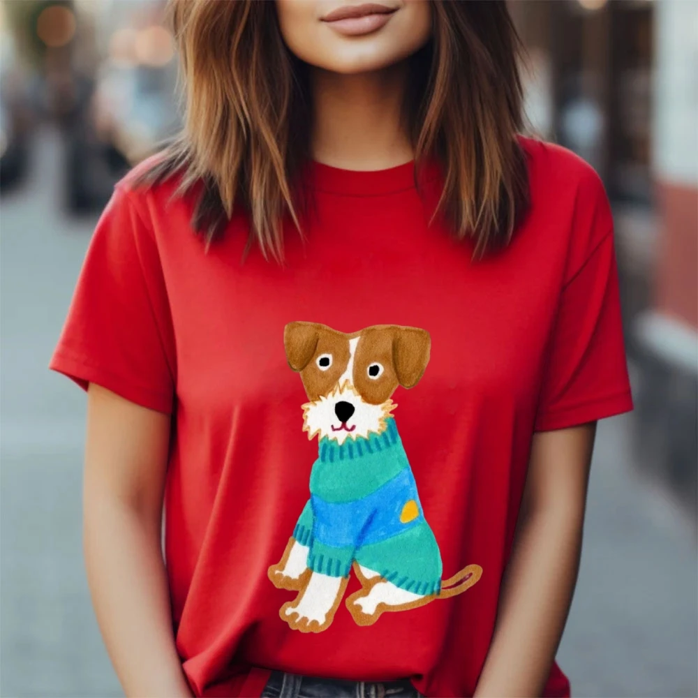 Women's Y2K Cotton Tee Cartoon Dog in Sweater GraphicCute Vibe Beige Loose TopY2K Cute Flair Soft Fabric