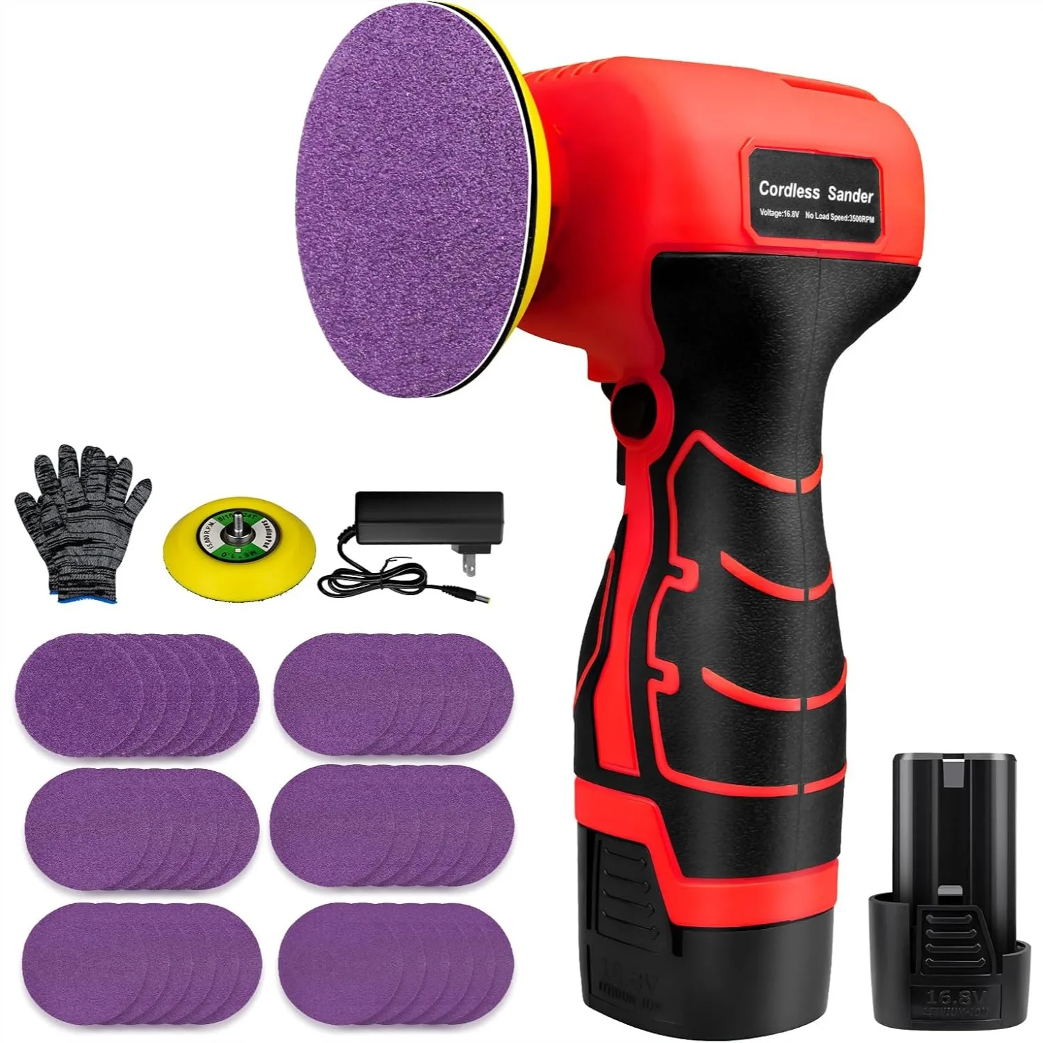 

Cordless Electric Sander 3500 RPM with 36PCS Sandpapers, 3.0Ah Battery, Lightweight for Wood Metal Paint Removal DIY
