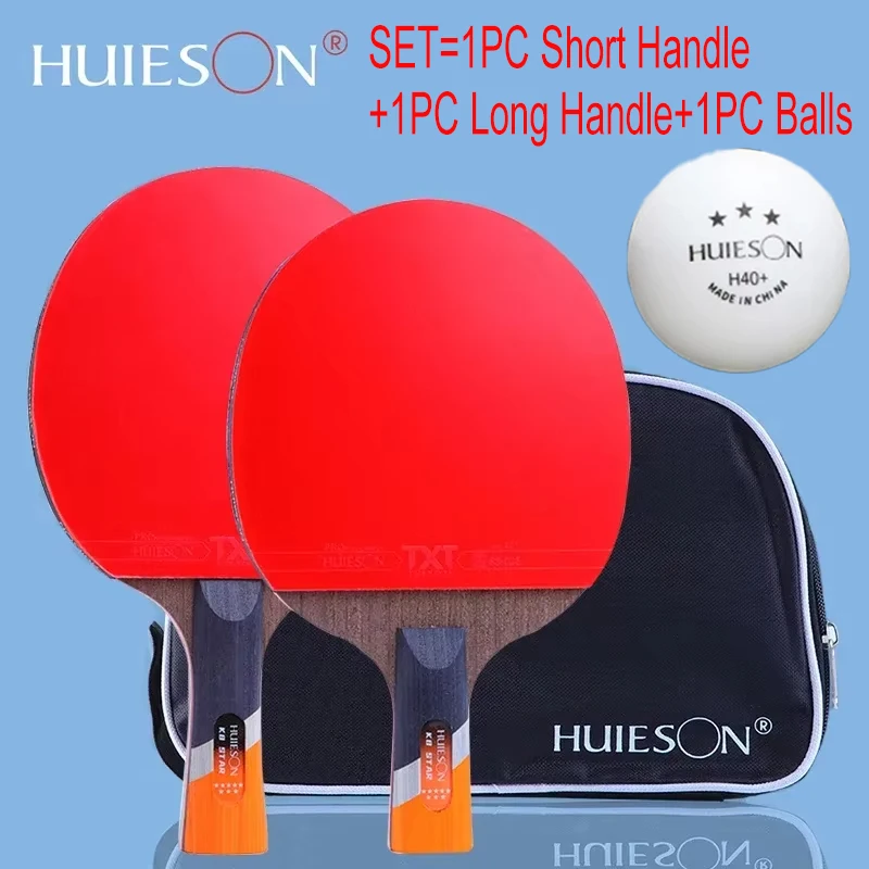 Huieson K8 8 Stars Table Tennis Racket H40+ 3-Star New ABS Plastic Durable Ping Pong Ball 5 Wood + 2 Carbon Double Pips-in Blade