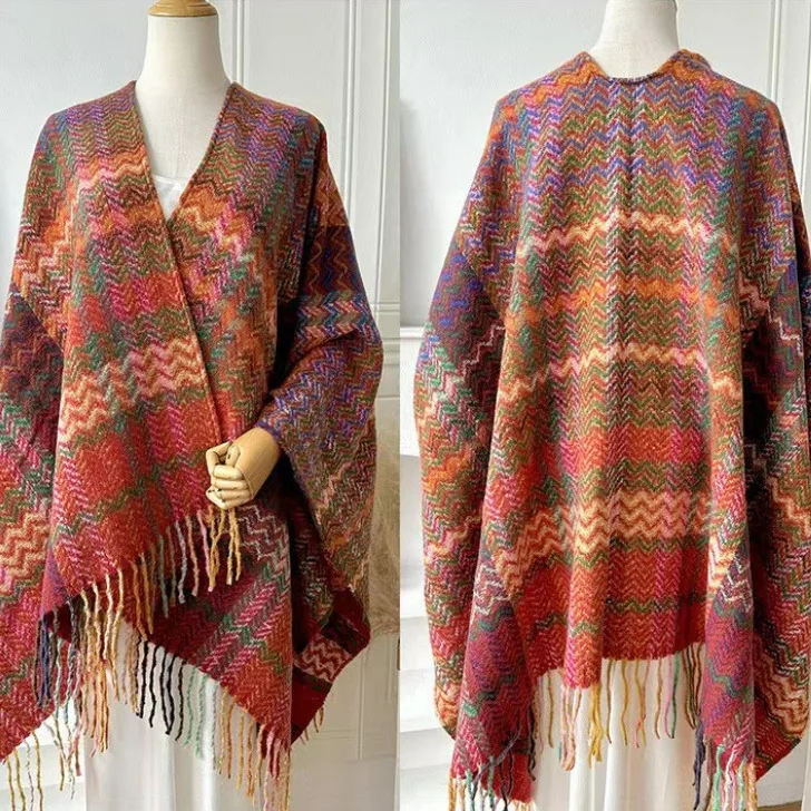 Herfst Winter Capes Nationale Gebreide Mantel Vrouwen Nieuw Vest Mantel Kwast Koreaanse Stijl Houden Warme Sjaal V Kraag Poncho 'S