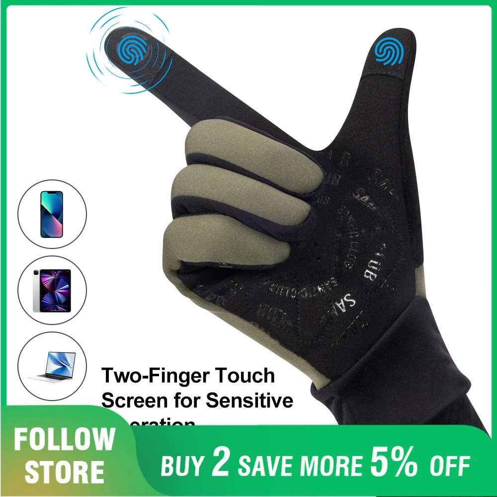 

Santic Mens Cycling Glove Winter Thermal Fleece Full Finger Gloves Warmer Windproof Touch Screen Shockproof Motorbike MTB Gloves