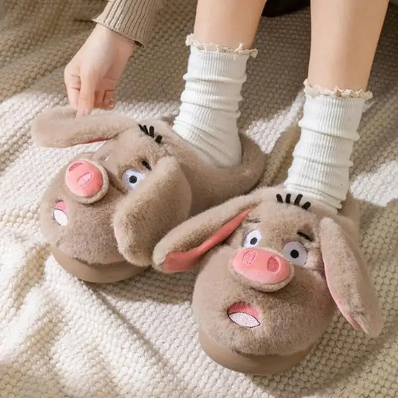 

Нескользящие детские домашние тапочки с милым рисунком свиньи, женские зимние теплые плюшевые домашние тапочки на толстой подошве, пушистые детские шлепанцы