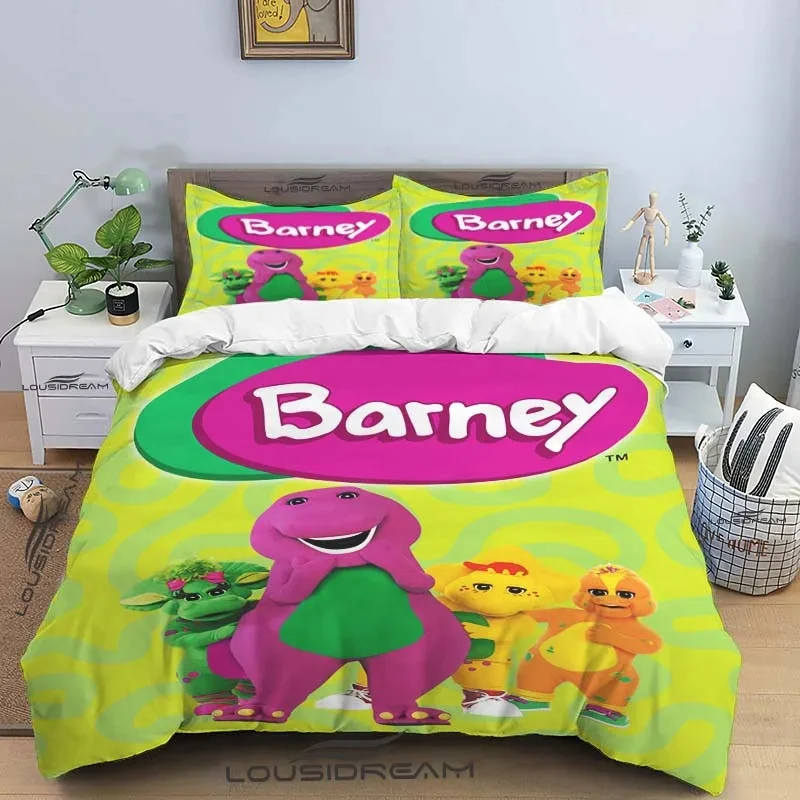 Barney Friends Cute Cartoon Bedding Set Dinosaur Pattern Duvet Cover Pillow Case boys Bedroom Double King Size Comforter Gift